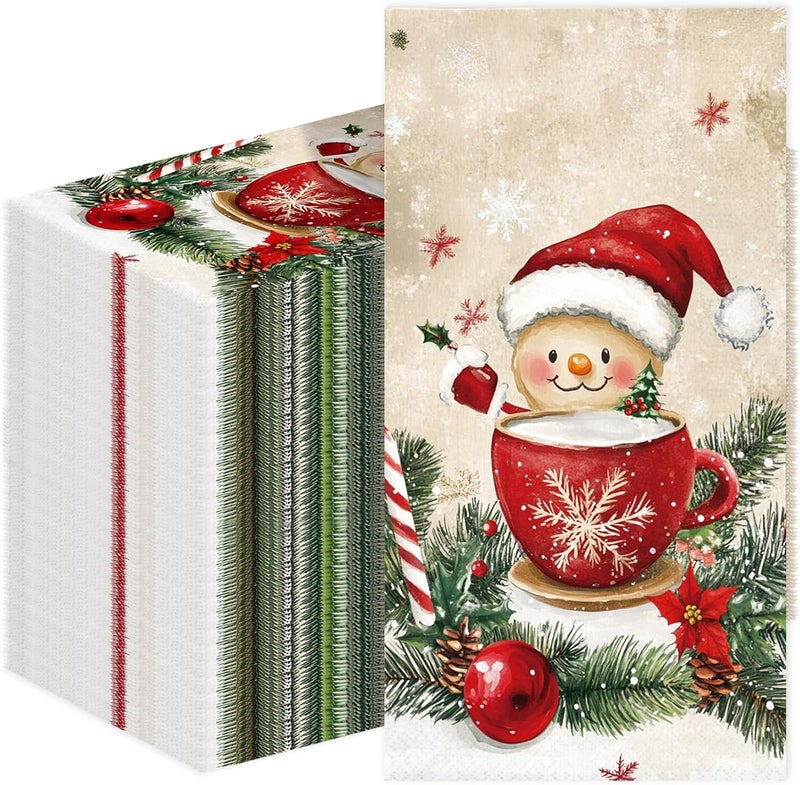 Tbsone Christmas Paper Napkins Disposable: Guest Dinner Hand Towels, Xmas Themed Design for Table Decor, Bathroom, Home, Kitchen, Holiday Cocktail Party (100 Pack) - Image 1
